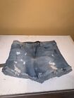 Kendall & Kylie Shorts Women 9/29 Blue Stretch Denim Distressed The Icon Short