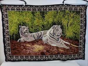 White tiger Tapestry Wall Hanging Rug Made in Turkey 100% Cotton 54"x36" - Picture 1 of 9