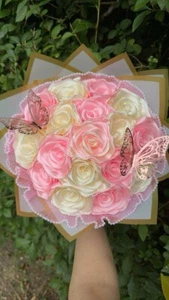 Eternal Rose Bouquet 16 Ct Roses Pink & Champagne $64 Handmade By Me - Picture 1 of 1