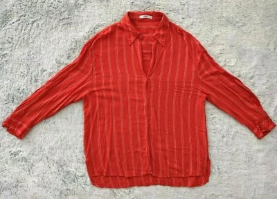 Mango Suit Size 8 Women's V-Neck Flowy Tunic Top Shirt Blouse Red Striped Collar - Image 1 of 4