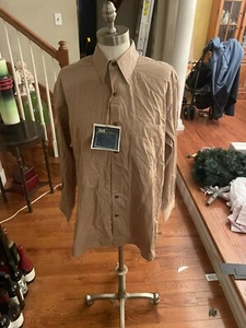 Camisa XMI Para Hombre Manga Larga Con Botones Color Coñac Rayas 15-32. Nueva - Imagen 1 de 8