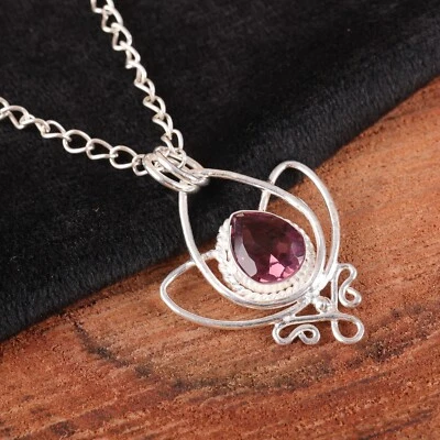 Impresionante colgante de loto de plata esterlina 925 con piedras preciosas de rodolita hecho a mano joyería Foto 1 de 4