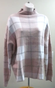 Rachel Zoe plaid high neck sweater top high neck pink beige size XL - Picture 1 of 5