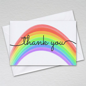Rainbow Thank You Cards 1-100 Packs A6 Postcards Notes Envelopes Kids Adults NHS