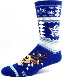 Calcetines tripulantes Toronto Maple Leafs azul feo vacaciones Navidad renos - Imagen 1 de 3