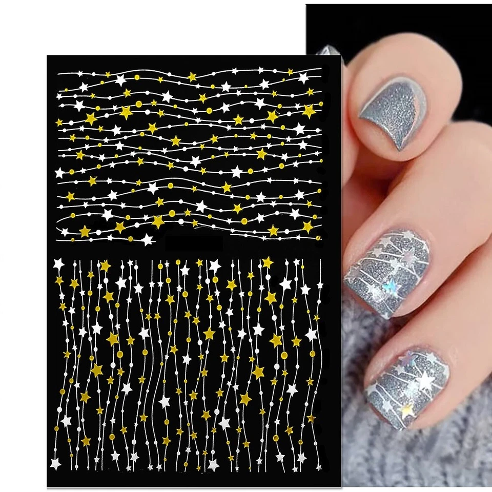NAIL STICKERS FLOWERS TULIPS Nail Art Aufkleber Aufkleber Weihnachten Metallic Gold Weiß Spitze Sterne Wirbel Han631