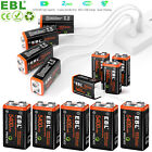 EBL USB Rechargeable 9V 6F22 LI-ion Batteries 5400mWh Battery / Charger Lot