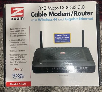 Zoom 343 Mbps DOCSIS 3.0 Cable Modem/router Model 5352 - Image 1 of 4