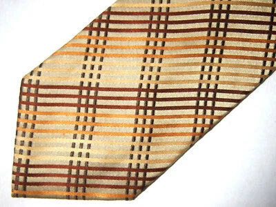 Corbata Adolfo Para Hombre Dorada Naranja Marrón Cuadros Seda 60" Carrera Foto 1 de 3