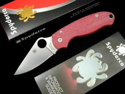 SPYDERCO C223GP PARA MILITARY PM 3 KNIFE RGT CUSTOM RED FLAG MICARTA SCALES S45V - Image 1 of 4