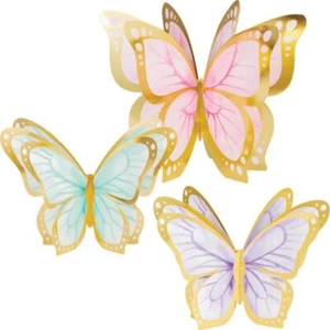 Butterfly Shimmer Centerpiece Set 1 Large 9" x 11.9" and 2 Small 7" x 10" Paper - Picture 1 of 2