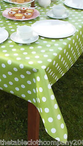 1.4x1.4m SQUARE LIME POLKA DOT PVC WIPECLEAN TABLECLOTH WITH PARASOL HOLE