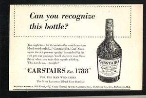 Carstairs Blended Whiskey--For The Man Who Cares--1948 Print Ad - Picture 1 of 1