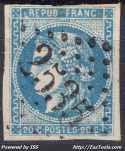 FRANCE EMISSION DE BORDEAUX 20c BLEU REPORT 1 N° 46A AVEC OBLITERATION GC 2535 - Picture 1 of 2