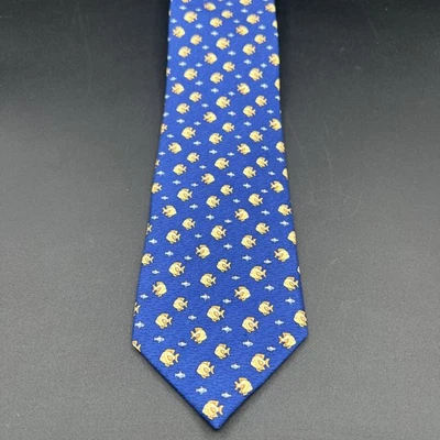 201Tommy Hilfiger 100% 真丝领带蓝色带金鱼免运费 — 第 1/4 张图片