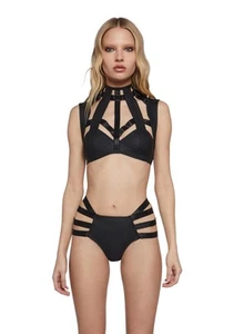 Rude Awakening Top & Short Set by Club Exx – Vegan Leather Bra Top and Hologr... - Afbeelding 1 van 6