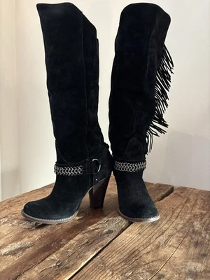 Mia Edición Limitada Fandango Flecos Cadena Botas Negro Gamuza Mujer Talla 8 Foto 1 de 4