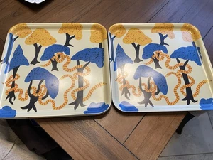 IKEA PALPFJARIL Patterned  Tray Multicolor Trees Snakes Blue Yellow 13x13 - Picture 1 of 3