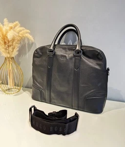 Hugo Boss Pebble Leather Briefcase Laptop Documents Bag 100% Cow Leather VGC - Picture 1 of 21