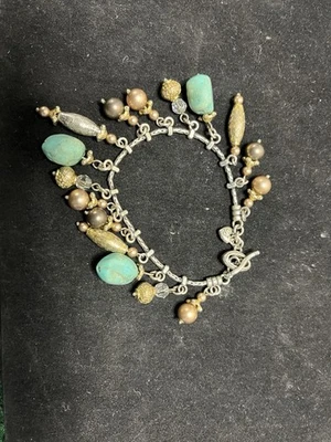 BRIGHTON Persiana Turquoise Stone Gold  Silver Charm BRACELET  (FFEB-07-067) - Image 1 of 4