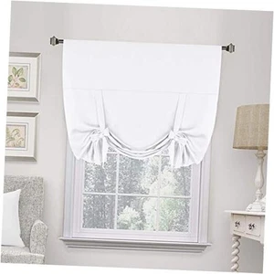Room Darkening Bathroom Balloon Valance Blackout Tie Up Shades 1 Pure White - Picture 1 of 7