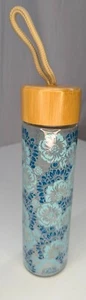 The Pioneer Woman Glass Water Bottle Teal Floral 20oz Bamboo Lid NWOT - Picture 1 of 7