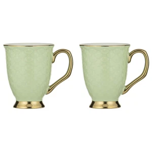 2x Ashdene New Bone China 280ml Ripple Pistachio Footed Mug Coffee/Tea Cup Green - Picture 1 of 5