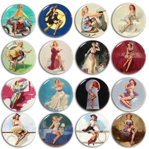Vintage pin-up Girl Pinback 2.2" Tin Badge Pin Button Charming Beauty Celebrity - Picture 1 of 28