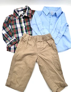 Baby Junge Langarm Kleid Hemden Knopfleiste und khakifarbene Hose 3-6M - Bild 1 von 8