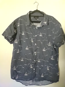 KENJI Size XXL 2XL Blue Boat Yacht Print Mens Shirt Work Casual Party Holiday - Picture 1 of 8