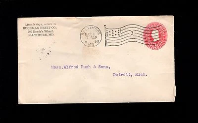 Buckman Fruit Co Baltimore 1899 Flag Cancel #3 PSE Cover 5s - Image 1 of 2