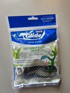 Oral B Glide, Floss Picks Detoxifying Mint W/ Tea Tree Oil. 75ct Each - Picture 1 of 6