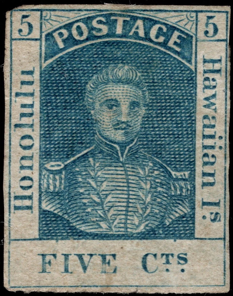 Estampilla de Hawaii Scott # 8 como nueva en estado bastante bueno 5 centavos King Kamehameha III en papel blanco delgado Foto 1 de 1