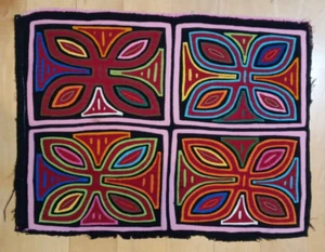 Vintage Kuna Mola Hand Sewn Reverse Applique Panama with Abstract Flowers - Picture 1 of 1