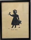 Antique Miniature Picture Painting Silhouette Girl  Kate 1834 signed GR