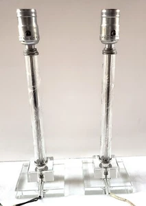 Vintage Pair Etched Glass Candlestick Lamps Lights..Boudoir..Desk..Nightstand - Picture 1 of 9