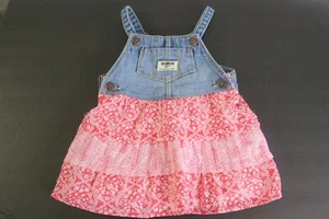 OshGosh Baby Girl 12 mo. Overall Dress Denim Cotton Pink & Blue Cool Summer Vaca - Picture 1 of 4