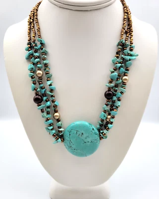 Collar colgante de piedra estilo suroeste imitación turquesa teñido howlita bronce cuentas Foto 1 de 4
