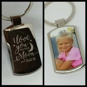 PERSONALISED KEYRING .ENGRAVED TEXT.SYMBOL.GIFT BOX - Picture 1 of 25