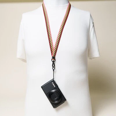 Single Point camera strap Lanyard 80s Red, Green, White / Quick Clasp Mount - Image 1 of 4