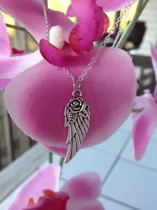 Fashion Jewelry Pendant Angel Wing & Rose & 925 Silver Chain for Valentine's Day - Picture 1 of 8