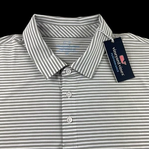Vineyard Vines Performance Stretch Stripe Short Sleeve Polo Shirt XL Gray White - Picture 1 of 14