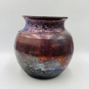 1996 Alaskan Art pottery Raku Pot Vase Signed PDL copper Metallic Purples Blues - Picture 1 of 9