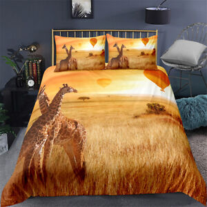 Twin/Full/Queen/King Size Bed Duvet/Quilt Cover Set Linen Giraffe Balloon Yellow