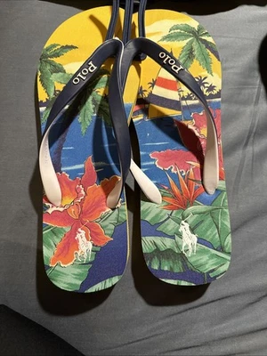 NUEVO CON ETIQUETAS SANDALIAS CHANCLAS POLO RALPH LAUREN PARA HOMBRE~TROPICALES~TALLA 13.0 Foto 1 de 3