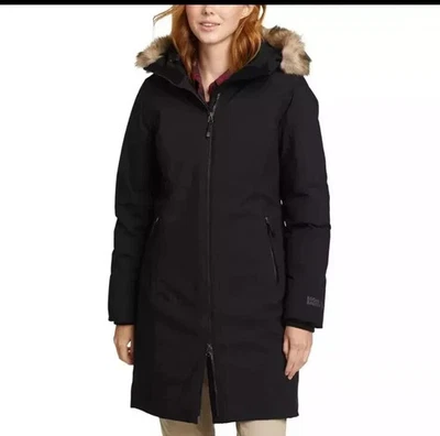 EDDIE BAUER Women's Black Detachable Fur Down Parka Coat - NWT - Image 1 of 4