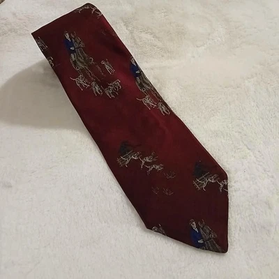 罕见复古 Polo Ralph Lauren 手工制作丝绸领带马术马狩猎狗 — 第 1/4 张图片