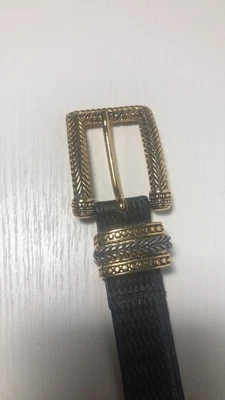 Cinturón Carlisle Mujer Vintage Negro Gris Cuero Dorado Sólido Plata Hebilla Foto 1 de 4