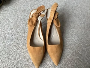 M&S pointed toe, high heel sling back shoes. Suede. Tan. Size 6.5. New. - Picture 1 of 8