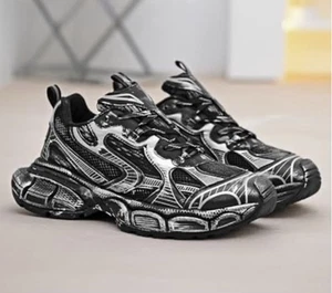 Mens Chunky Platform Running Street Fashion Shoe Sz. 9 Black Silver Metal Look - Picture 1 of 21